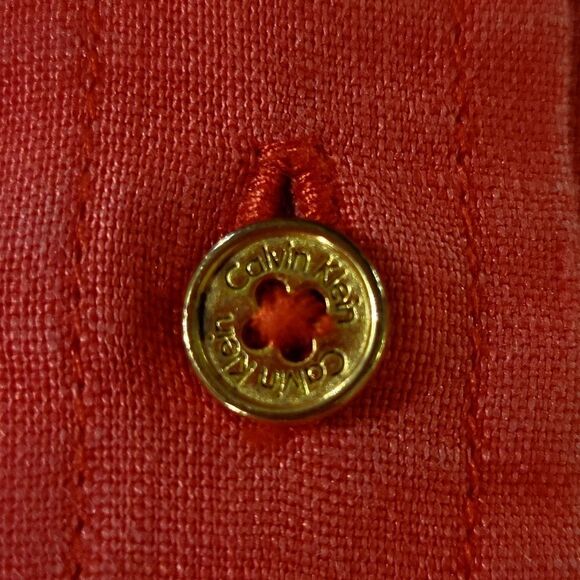 Calvin Klein Women's Red Orange Linen  Long Sleeve Button-Down Blouse - Picture 8 of 15